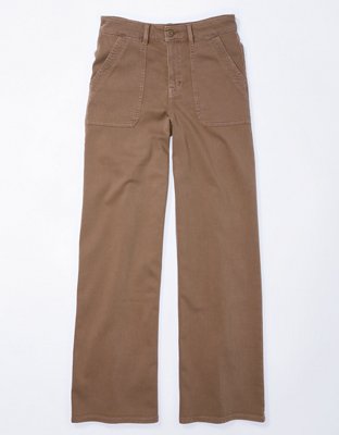 American Eagle Stretch Twill Super High-Waisted Baggy Wide-Leg Pant In  Beige