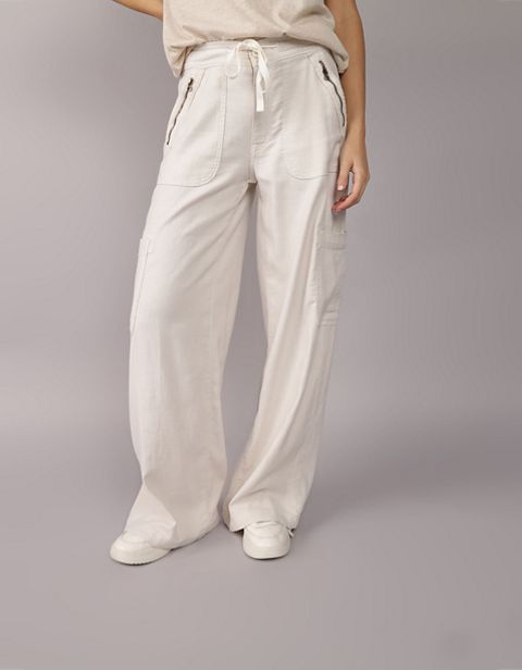 Женские брюки American Eagle AE Dreamy Drape Linen-Blend Baggy Wide-Leg Cargo Pant