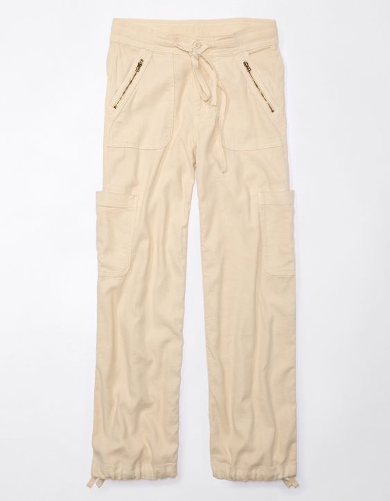 AE Dreamy Drape Linen-Blend Baggy Wide-Leg Cargo Pant
