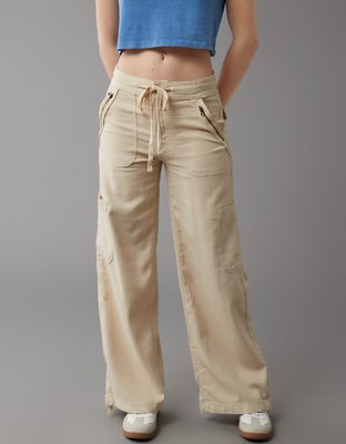 AE Dreamy Drape Linen-Blend Baggy Wide-Leg Cargo Pant