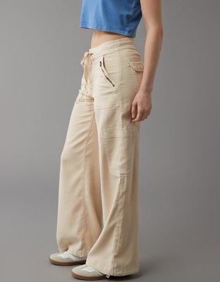 AE Dreamy Drape Linen-Blend Baggy Wide-Leg Cargo Pant