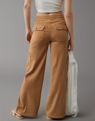 Женские брюки American Eagle AE Dreamy Drape Linen-Blend Baggy Wide-Leg Cargo Pant — фото 2