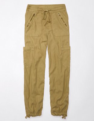 AE Dreamy Drape Linen-Blend Baggy Wide-Leg Cargo Pant