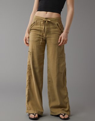 AE Dreamy Drape Linen-Blend Baggy Wide-Leg Cargo Pant