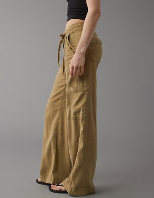 AE Dreamy Drape Linen-Blend Baggy Wide-Leg Cargo Pant