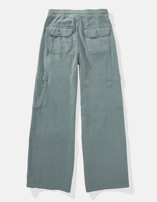 AE Dreamy Drape Linen-Blend Baggy Wide-Leg Cargo Pant