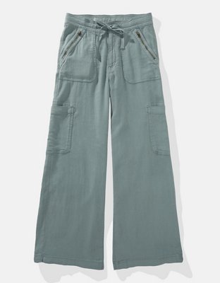 AE Dreamy Drape Linen-Blend Baggy Wide-Leg Cargo Pant