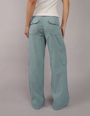 AE Dreamy Drape Linen-Blend Baggy Wide-Leg Cargo Pant