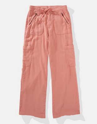 AE Dreamy Drape Linen-Blend Baggy Wide-Leg Cargo Pant
