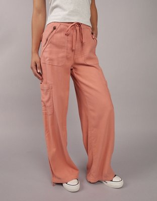 AE Dreamy Drape Linen-Blend Baggy Wide-Leg Cargo Pant