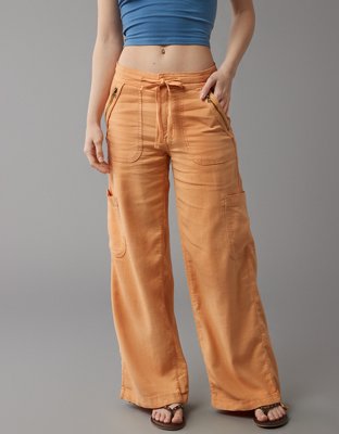 AE Dreamy Drape Linen-Blend Baggy Wide-Leg Cargo Pant