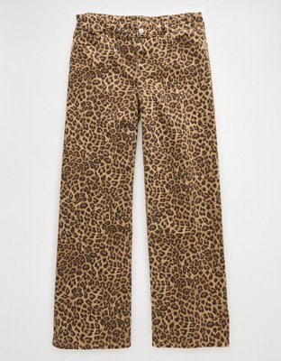 AE Stretch Leopard Low-Rise Baggy Wide-Leg Pant