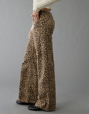 AE Stretch Leopard Low-Rise Baggy Wide-Leg Pant