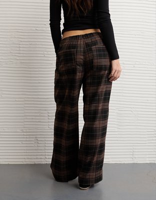 AE Plaid Pull-On Wide Leg Pant