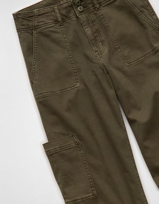 Женские брюки American Eagle AE Stretch Super High-Waisted Wide-Leg Cargo, цвет: Оливковый — фото 6