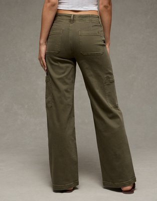 Женские брюки American Eagle AE Stretch Super High-Waisted Wide-Leg Cargo, цвет: Оливковый — фото 2