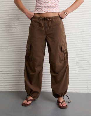Женские брюки American Eagle AE Low-Rise Baggy Cargo Parachute, цвет: Коричневый — фото 8