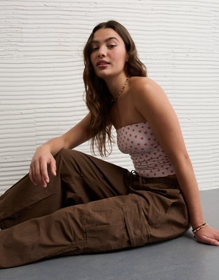 Женские брюки American Eagle AE Low-Rise Baggy Cargo Parachute, цвет: Коричневый — фото 9
