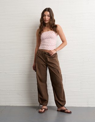 Женские брюки American Eagle AE Low-Rise Baggy Cargo Parachute, цвет: Коричневый — фото 6