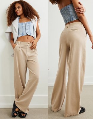 Aayomet Women's Pants Women's Plus Size Tethered Straight Cargo Pants  Straight Wide Leg High Waist Pants for Women Work Casual,Khaki XS 