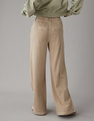 AE Dreamy Drape Stretch High-Waisted Khaki Trouser