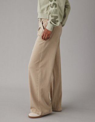 AE Dreamy Drape Stretch High-Waisted Khaki Trouser