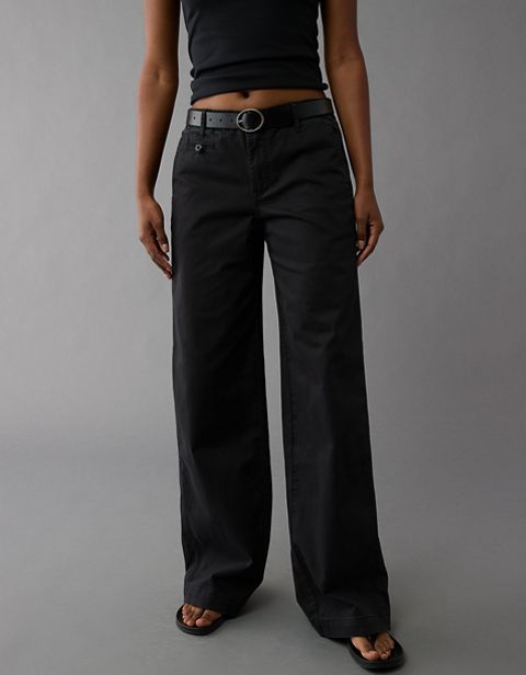 Женские брюки American Eagle AE Stretch Mid-Rise Wide-Leg Khaki Trouser