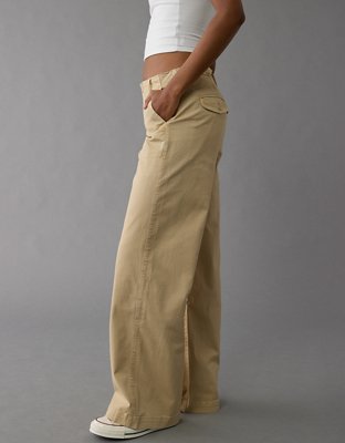 AE Stretch Mid-Rise Wide-Leg Khaki Trouser