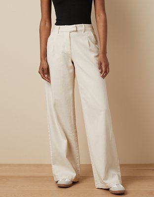 Cream High Waist Woven Wide Leg Pants, Shoes