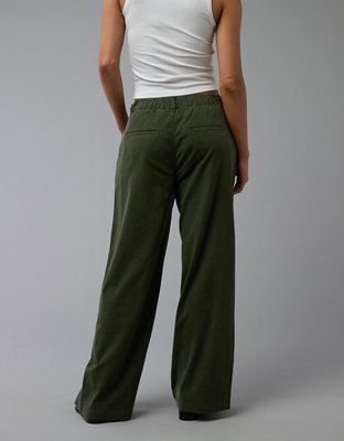 Pantalon à jambe large à taille haute en mélange de lin extensible AE