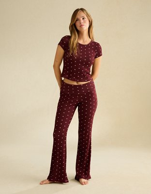 AE Luxe Plush Waffle Foldover Flare Pant | American Eagle