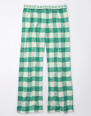 Aerie Plaid Flannel Ruffled Holiday Sleepwear Romper Pajamas Green
