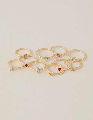 Женские кольца American Eagle AEO Delicate Gem 10-Pack, цвет: Золотой — фото 1