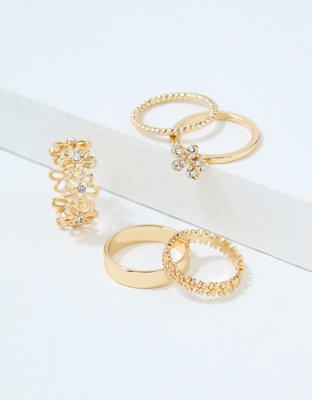 AEO Gold Floral Ring 5-Pack