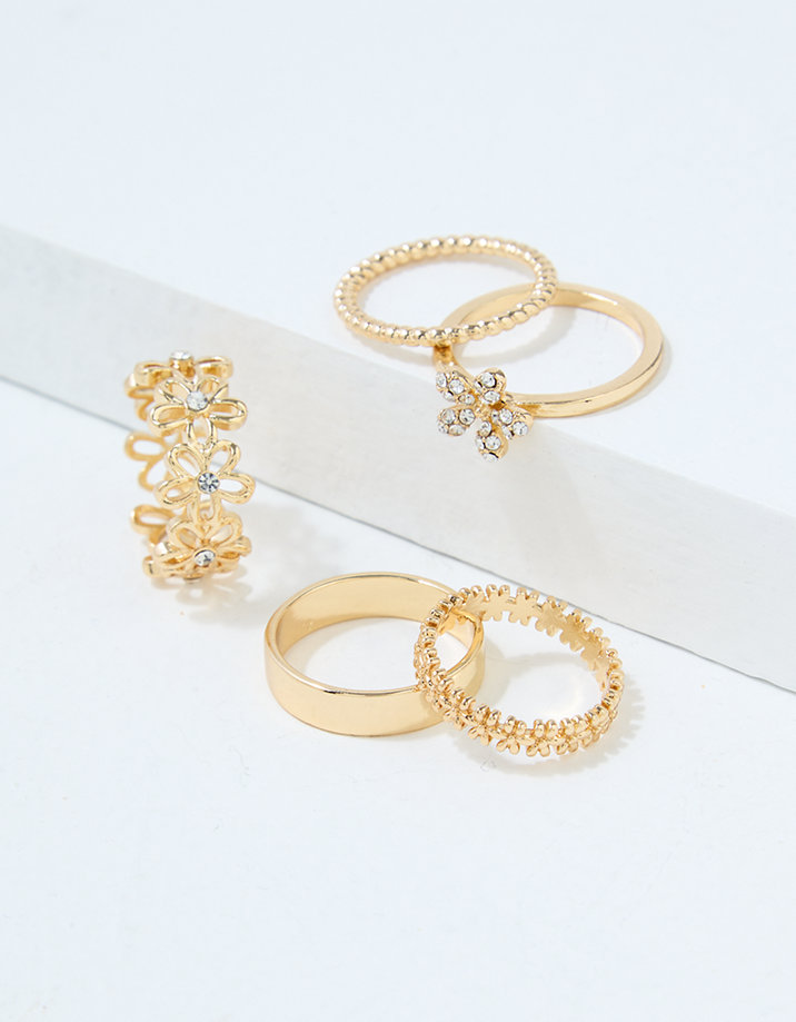 AEO Gold Floral Ring 5-Pack