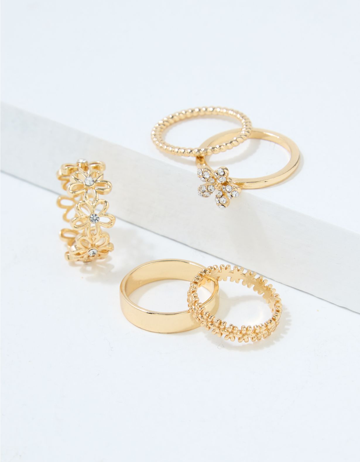 AEO Gold Floral Ring 5-Pack