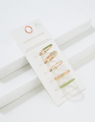 AEO Green Heart Ring 5-Pack