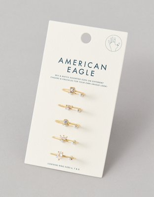 AEO Dainty Crystal Rings 5-Pack