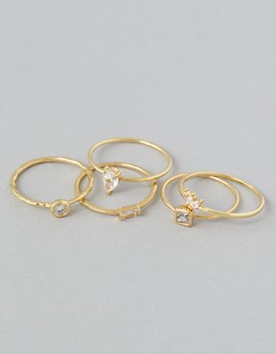 AEO Dainty Crystal Rings 5-Pack