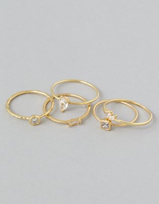 AEO Dainty Crystal Rings 5-Pack