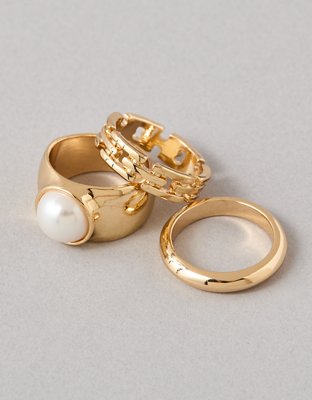 AEO Gold  Pearl Rings 3-Pack