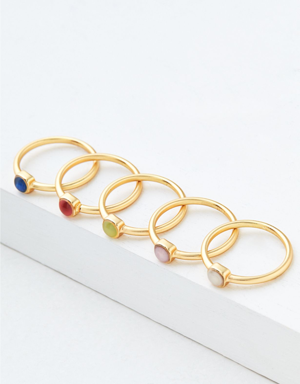 AEO Gold Multi Colored Stone Rings 5-Pack