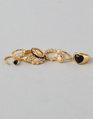 AE Black & Gold Heart Rings 8-Pack