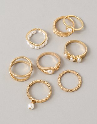 AE Pearl & Gold Rings 8-Pack