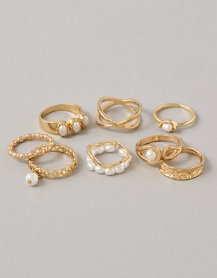 AE Pearl & Gold Rings 8-Pack
