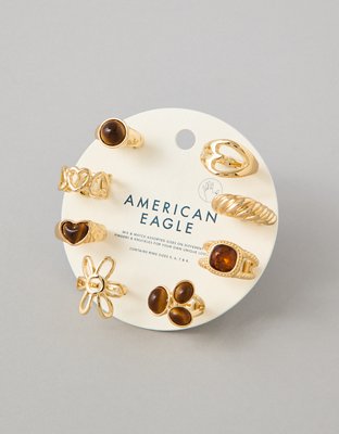 AE Brown Stone & Gold-Finish Rings 8-Pack