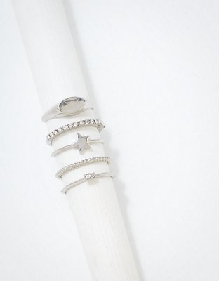 AEO Silver Star Rings 5-Pack