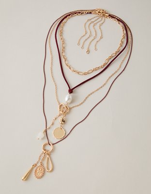 AE Burgundy Layered Necklace 4-Pack