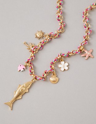 AE Mixed Material Charm Necklace | American Eagle