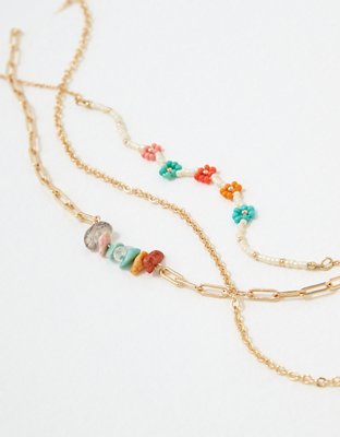 AEO Daisy + Natural Stone Necklace 3-Pack